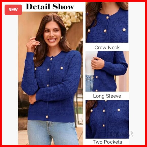 Long Sleeve Tweed Knit Cardigan with Pockets and Buttons - Picture 4 of 7